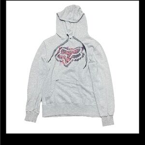 Fox Racing Hoodie Sweater Womens Medium Gray Graphic Drawstring Pullover